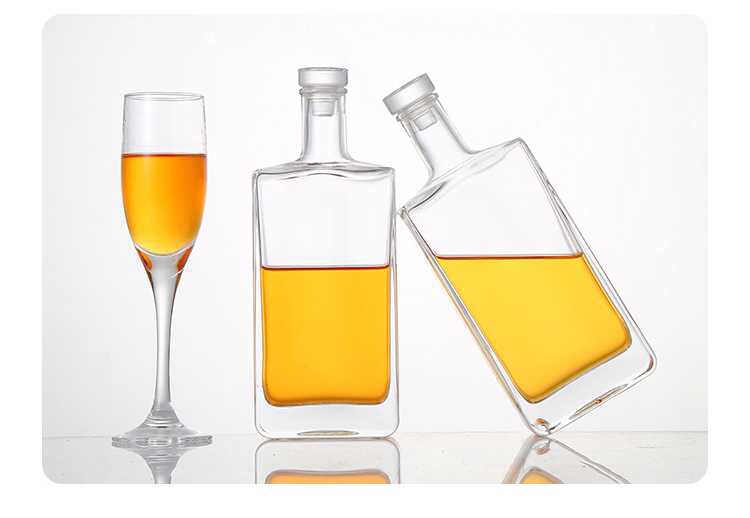 散酒容器一斤装白酒瓶晶白料酒瓶长方形厚底玻璃瓶500ml玻璃盖密封瓶