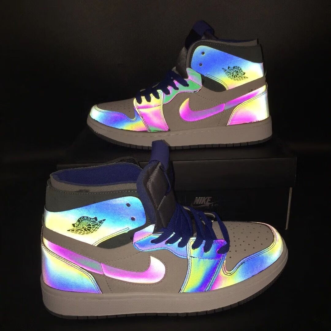 nike耐克官方aj1二次元黑白变色龙高帮篮球鞋反光大童男女运动小白