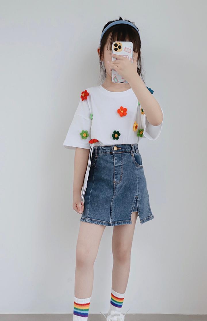 卡恋洛小女孩裙子夏天儿童百褶裙短裙半身裙女大童牛仔裙女童夏季2021