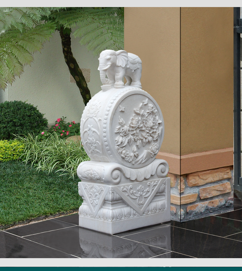 俊阳门墩抱鼓石家用天然汉白玉精雕貔貅中式别墅现代门墩抱鼓摆件一对