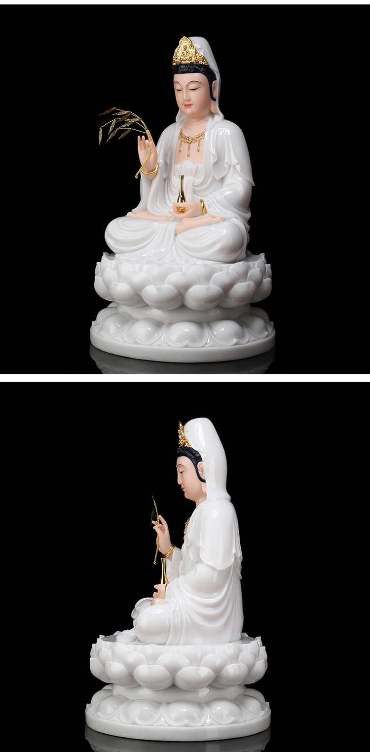 圆通佛具石雕汉白玉观音佛像家用客厅供佛摆件白衣观世音菩萨像 12寸