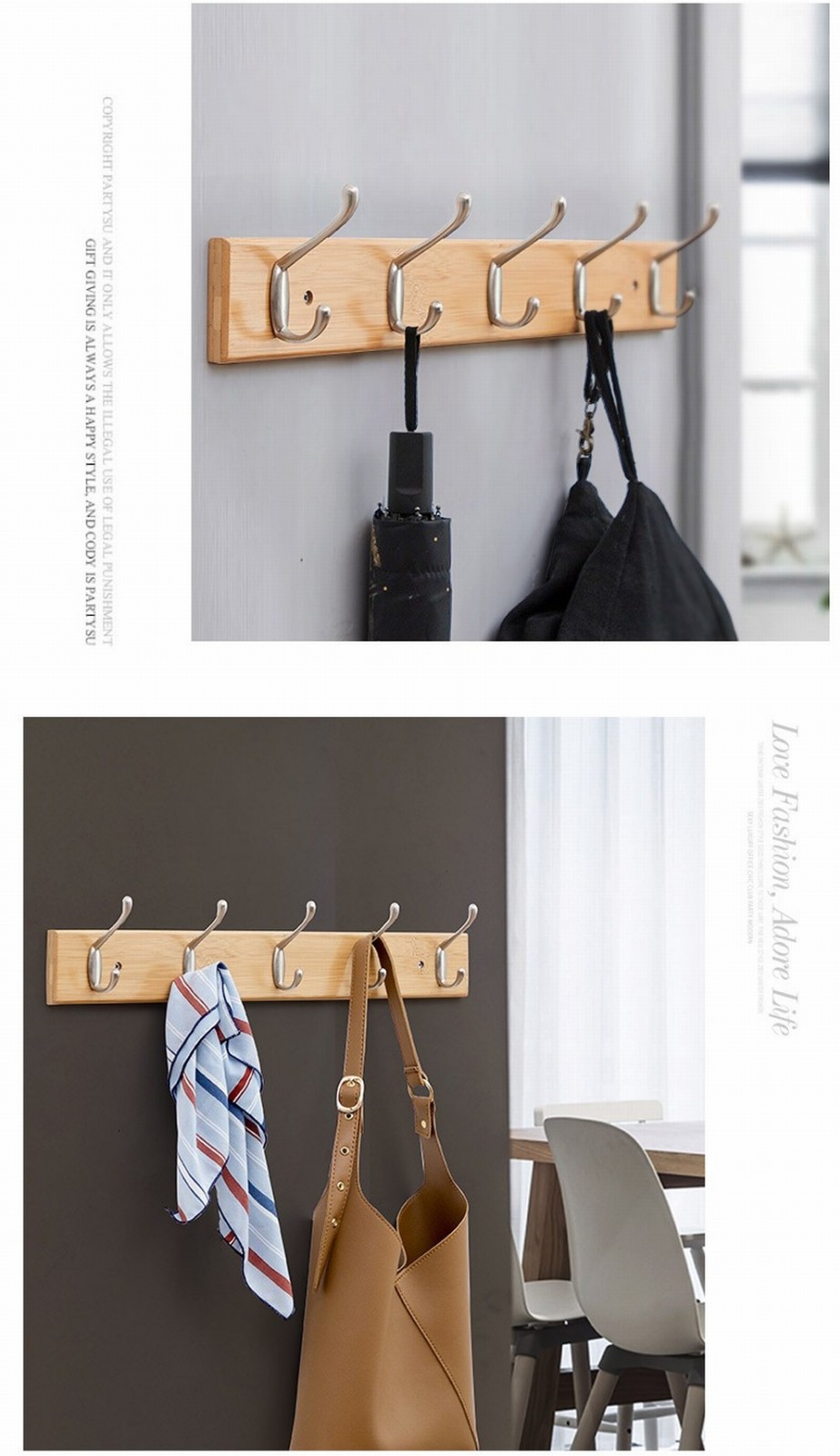 汇德能2022钩壁挂挂衣服架墙挂挂钩衣帽钩玄关衣帽钩室内实木挂衣服架