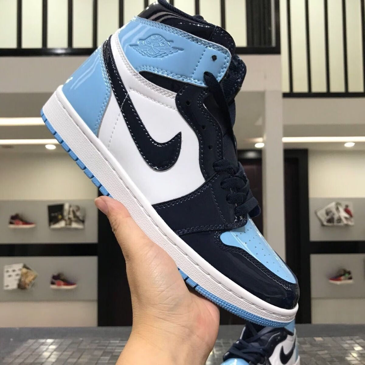 aj全漆皮北卡蓝篮球鞋男女鞋运动鞋情侣跑步鞋 漆皮北卡蓝 37.