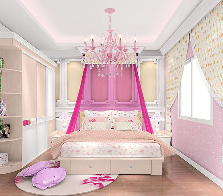 kankeirr卧室吊灯田园公主房间粉色女孩温馨浪漫婚房灯北欧儿童房水晶