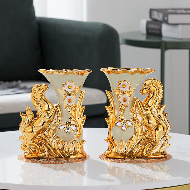 欧式陶瓷台面花瓶客厅插花电视柜摆件创意室内摆设干花花瓶装饰品天鹅