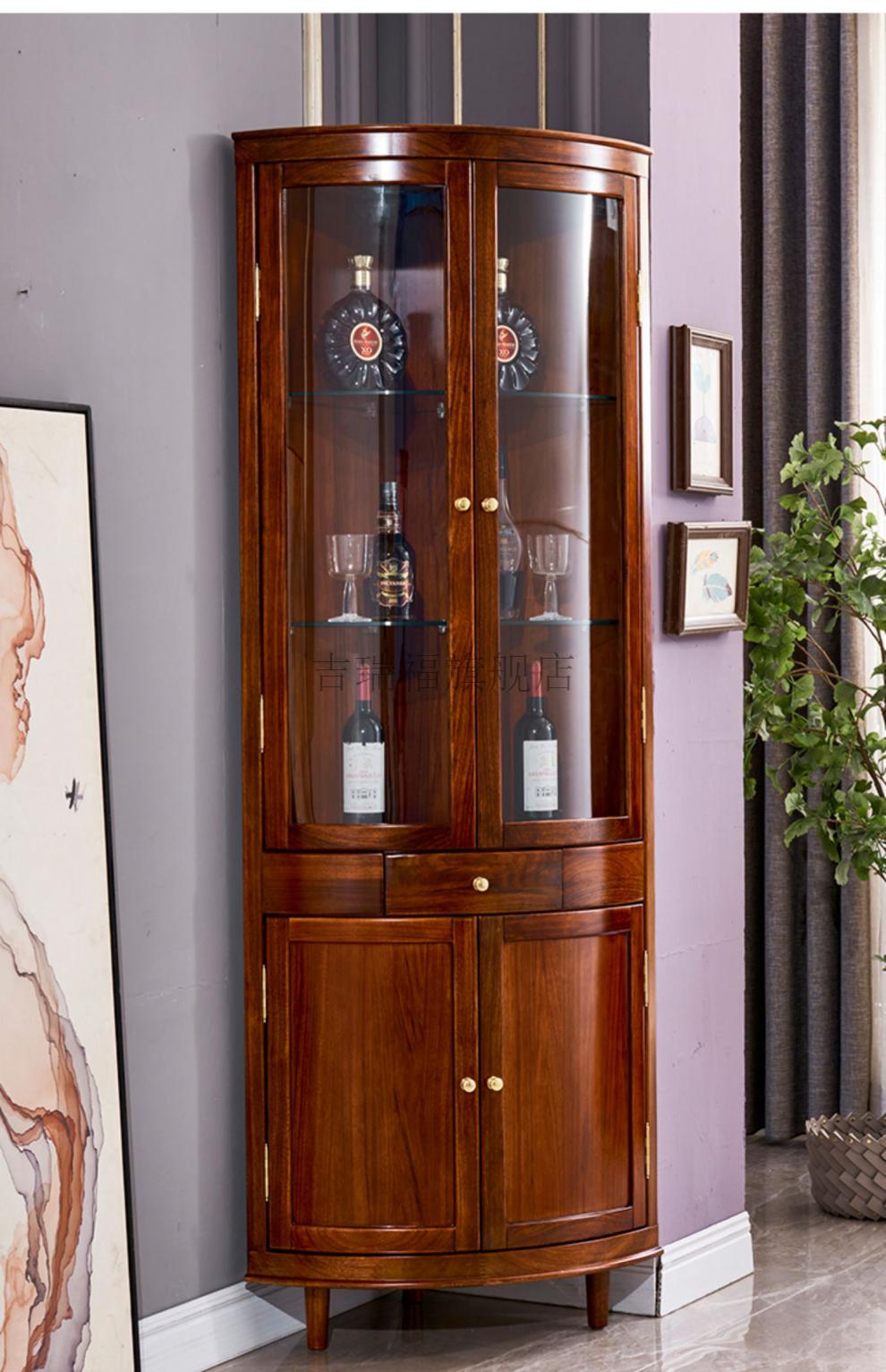 转角柜乌金木角柜转角柜实木三角柜客厅墙角柜扇形门酒柜餐厅拐角柜