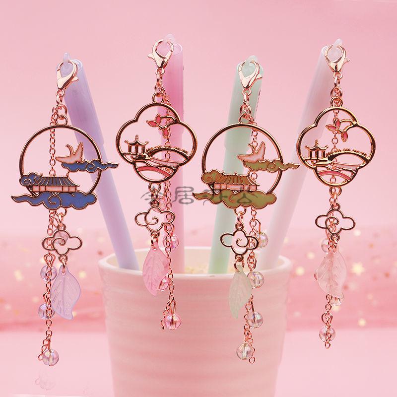 可爱少女心吊坠笔ins古风闺蜜挂件笔好看仙气笔网红高颜值黑笔 樱花扇