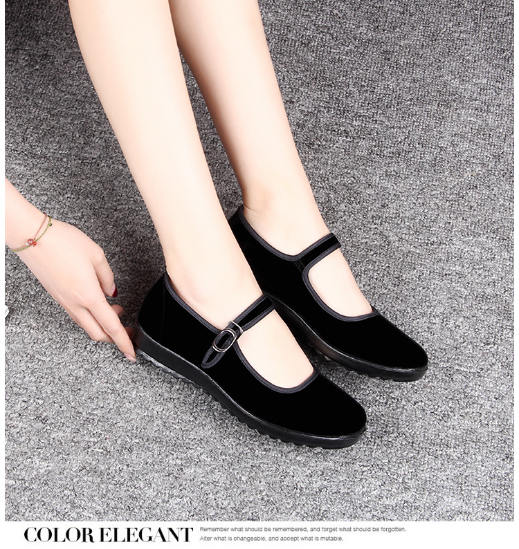 步锦轩女士小老北京大口布鞋女大绒鞋方口平绒黑色平底女鞋 621-1黑色