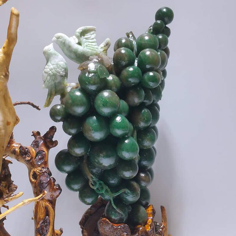 玉石葡萄摆件天然南阳独山玉手工雕刻硕果累累中式花鸟摆设书房收藏