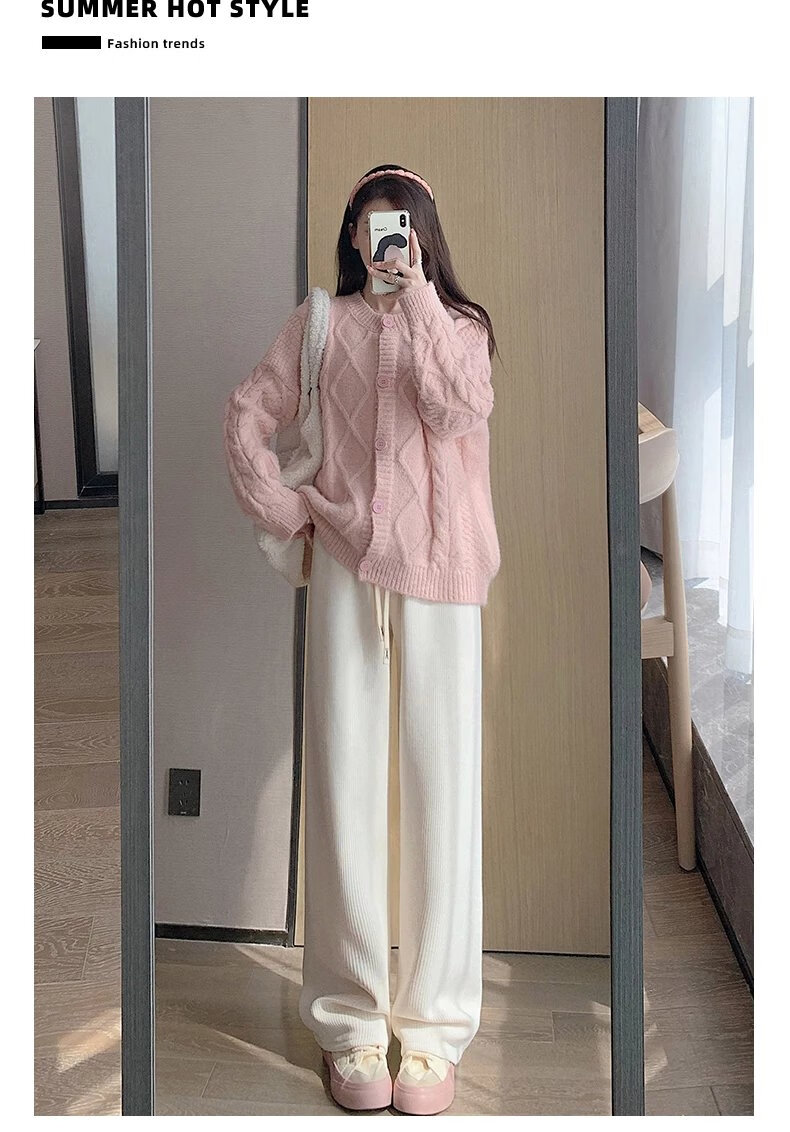 xpmr自营官方店米白色加绒阔腿裤女秋冬高腰垂感宽松直筒显瘦小个子