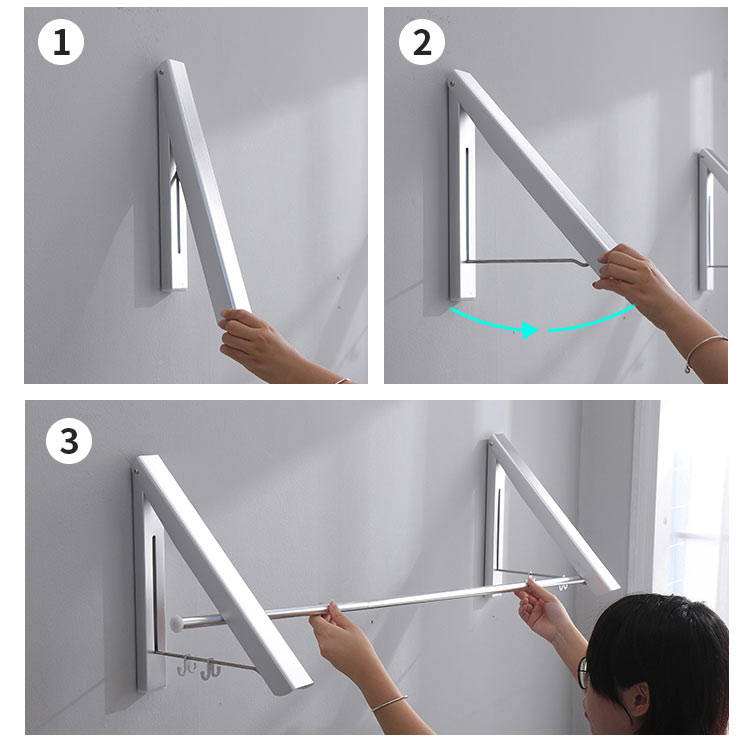 晾衣架 墙壁三角形挂衣架可伸缩折叠晒衣架阳台室内太空铝壁挂式晾衣