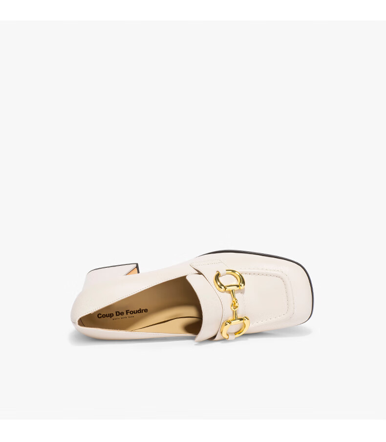 鞋女方头小皮鞋真皮百搭粗跟高跟马衔扣英伦一脚蹬coupdefoudre黑色39