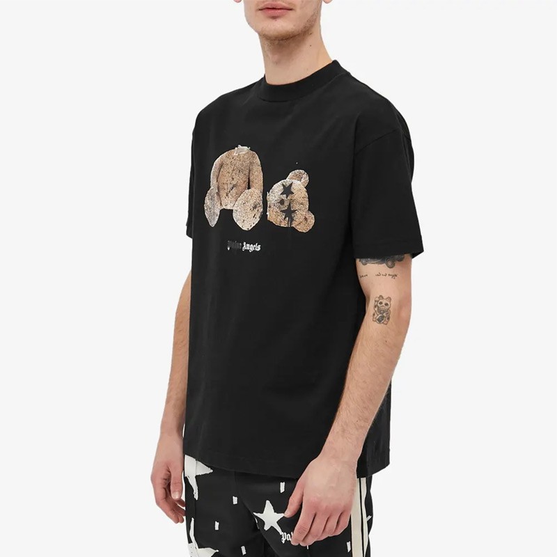 【现货】palm angels断头熊男装夏季黑色标志熊破败印花饰棉质短袖t恤