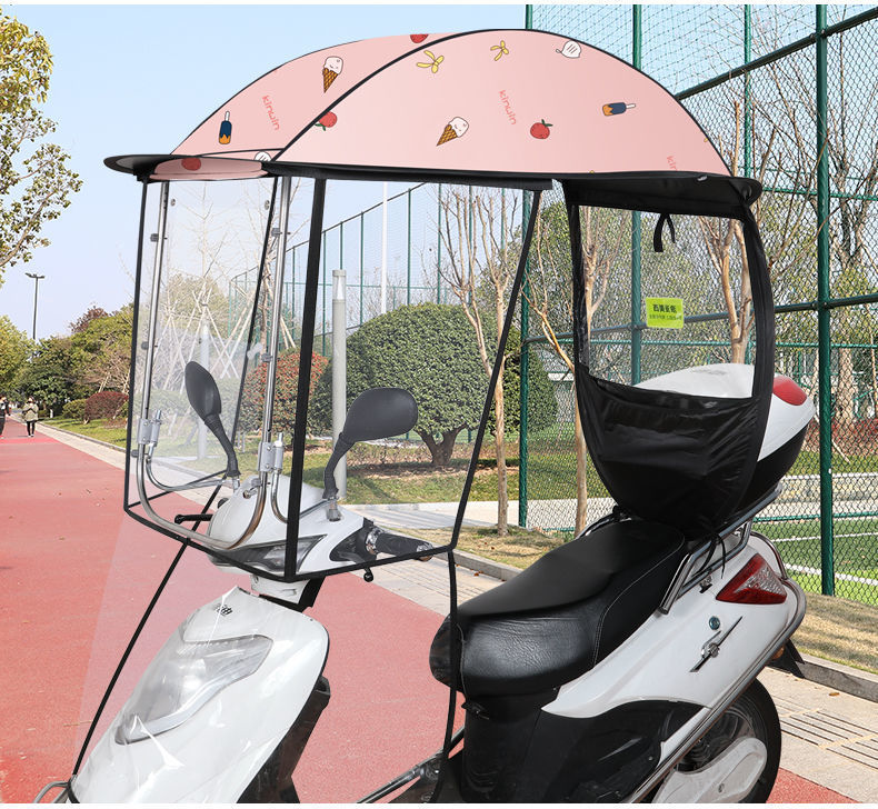 电动车雨棚蓬新款电瓶车防风罩三轮摩托车雨伞电车挡雨棚遮雨棚藏青