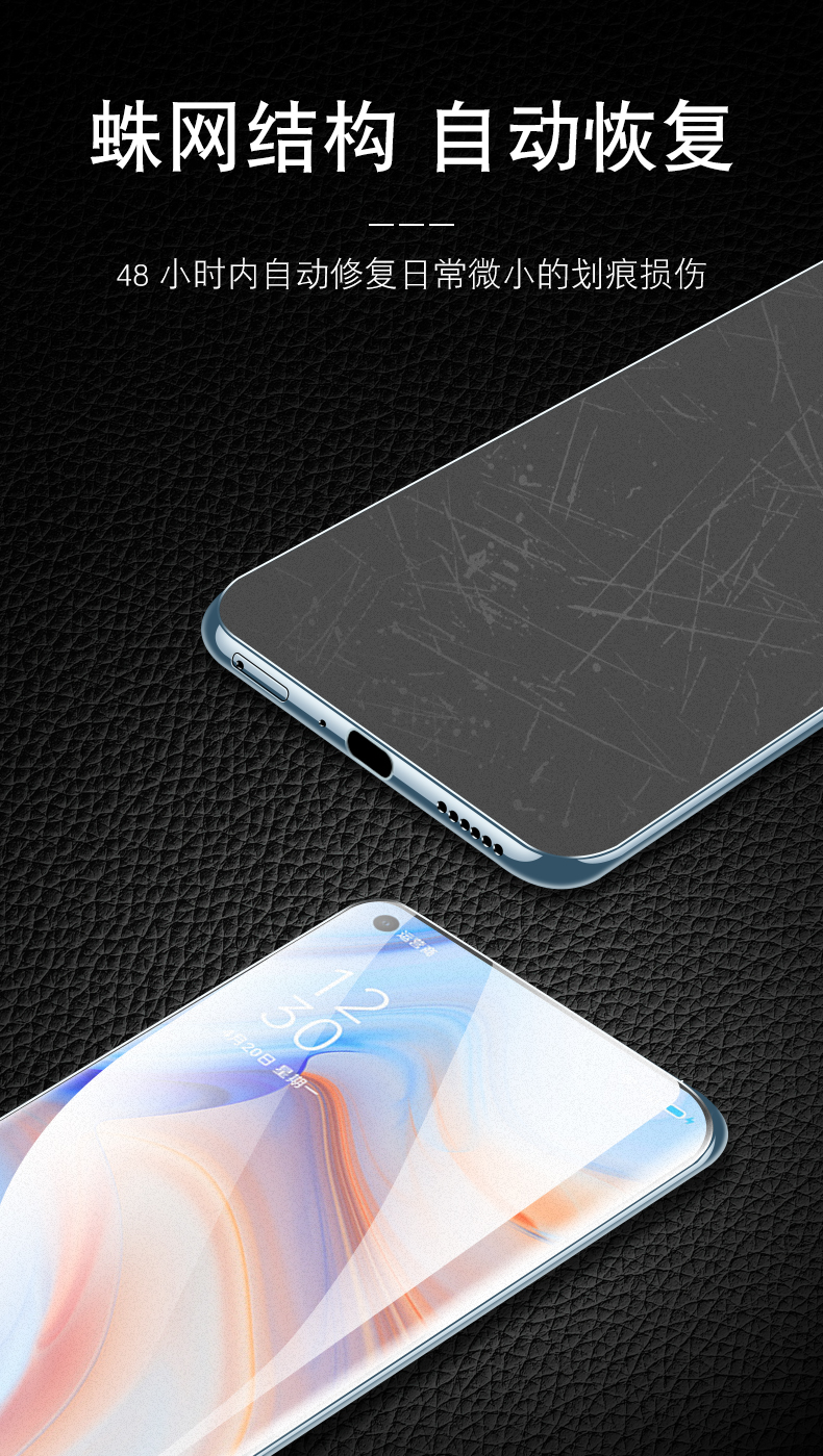 壹号酷opporeno4pro钢化水凝膜reno4全屏oppo手机全包膜磨砂por曲面屏
