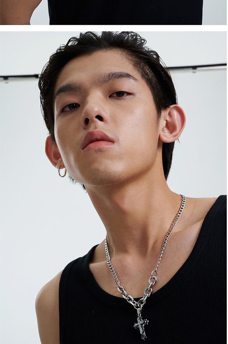 teice 双链拼接镶钻十字架自由古巴项链 男女同款 送女生送男生 古巴