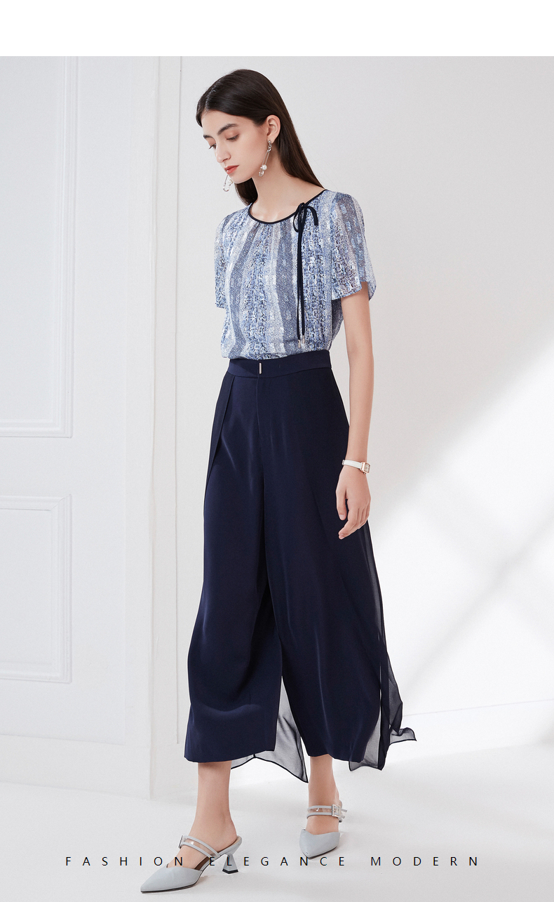 【商场同款】卡迪黛尔女装夏季新款通勤文艺圆领短袖宽松t恤 淡青紫色