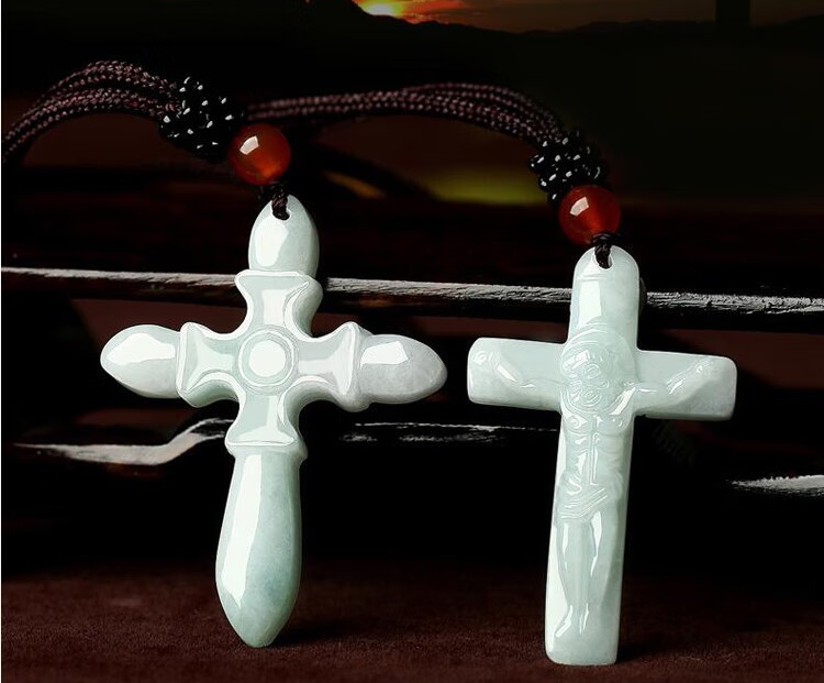缅甸翡翠十字架玉坠十字架吊坠男女款玉石项链玉挂件证书 光亮款 黑红