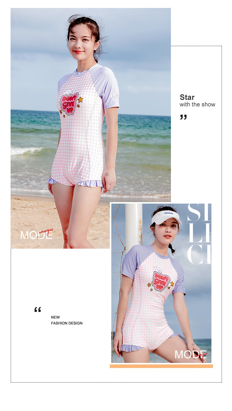 361度少女连体三角连体泳衣保守显瘦新款夏季女士游泳衣粉色l