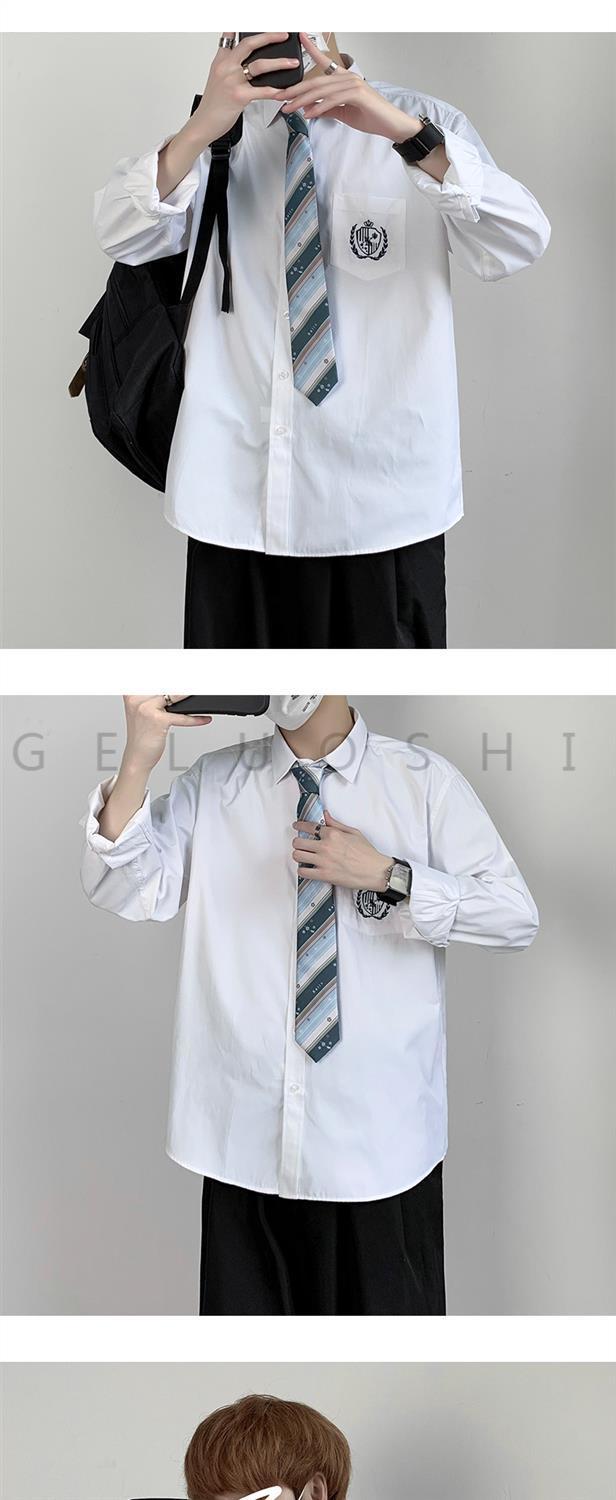格罗诗dk制服全套男生学院风长袖白衬衫宽松领带系学生高校jk衬衣班服