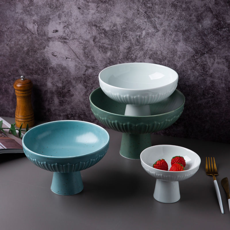 陶瓷高足高脚盘点心茶点干果日式水果碟中式托盘供果盘碗高端网红果盘