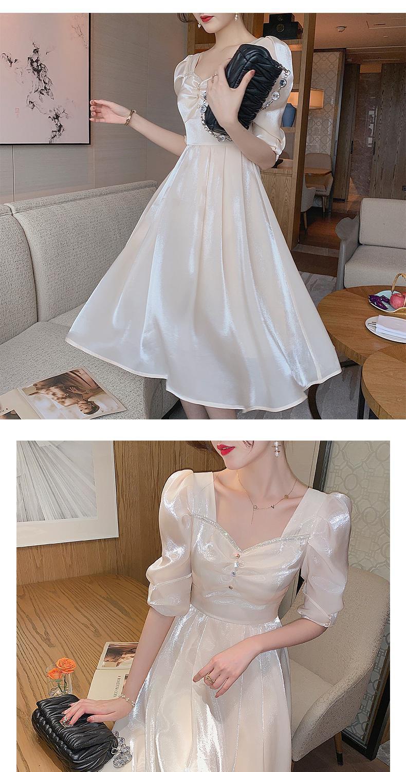 高品质连衣裙女春新款法式暮云纱连衣裙女夏季短袖白色长裙子仙女裙超