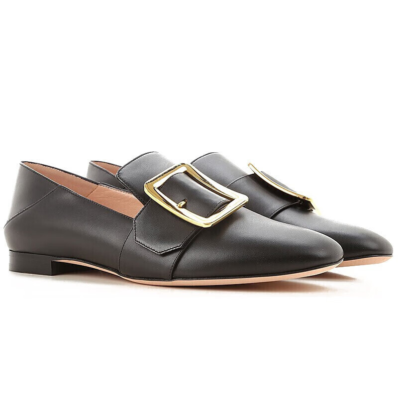 bally巴利女鞋女士经典方扣低跟尖头皮鞋米色622817935