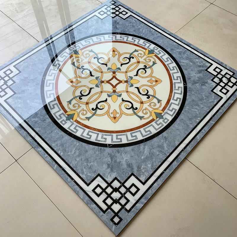 坚悦 佛山新中式客厅拼花地砖灰色地板砖拼图餐厅入户玄关拼花瓷砖