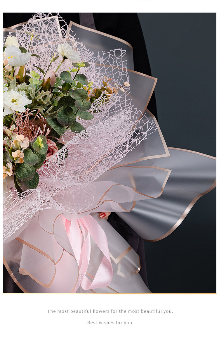 金边雾面纸半透明防水包花纸花艺果冻膜包花纸花店鲜花包装纸材料果冻