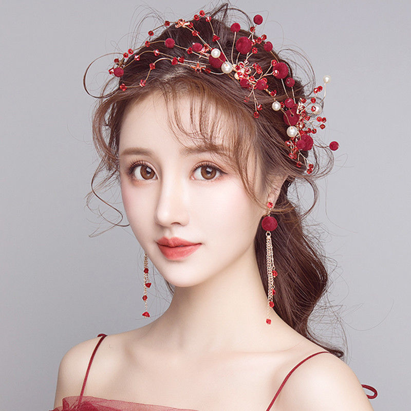 新娘头饰超仙红色敬酒服发箍结婚套装森女系发饰中式礼服配饰品款式