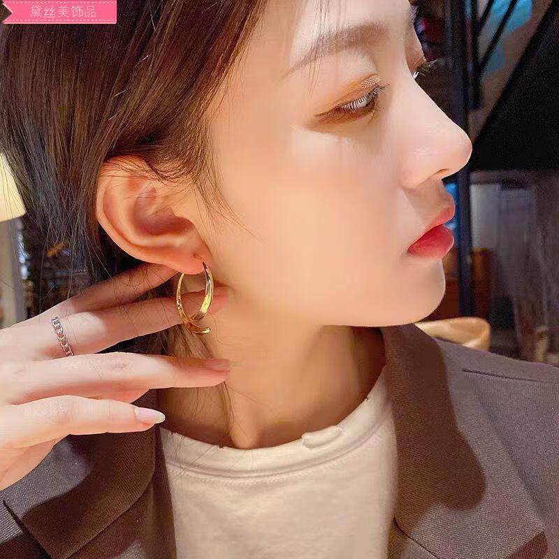 黛丝美韩国金属感前后戴耳环女气质百搭时尚个性耳坠针耳饰品弧形交叉