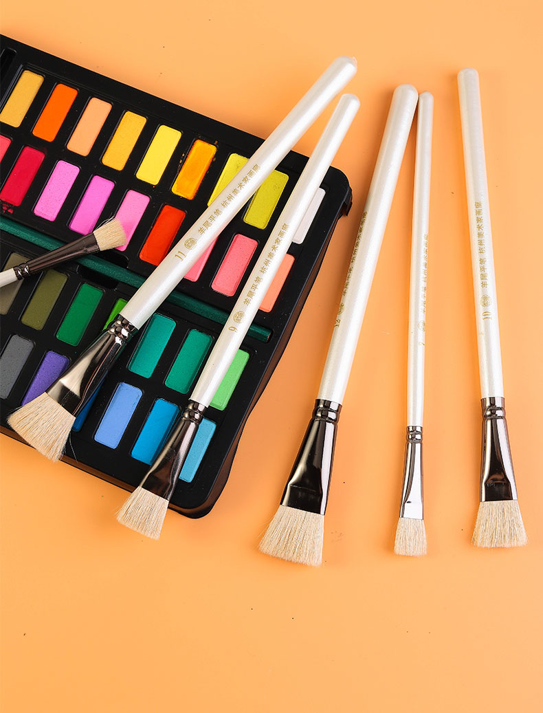 科记杭州美术画廊纯羊毛平头画笔水粉笔单支水彩画笔羊毛画笔刷套装8