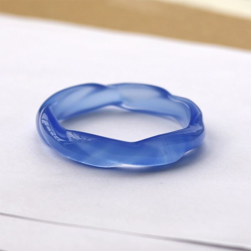 彩岸浓墨土耳其蓝玛瑙水波纹手镯高冰透玉髓手镯原色无烤色染色 60-61