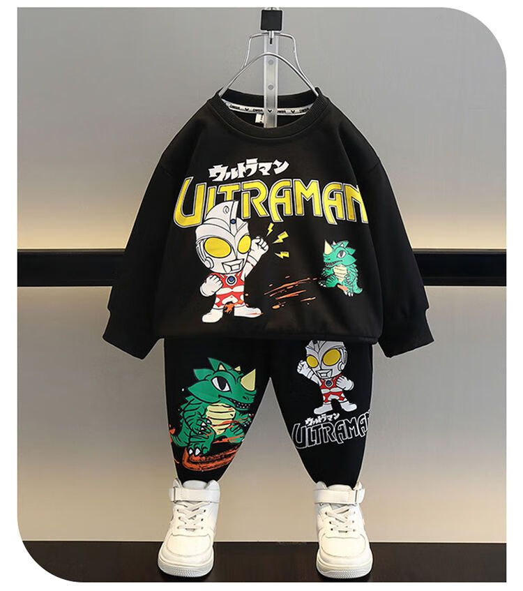 千易色奥特曼衣服男童冬季加绒加厚套装2022新款儿童长袖卫衣超人两件