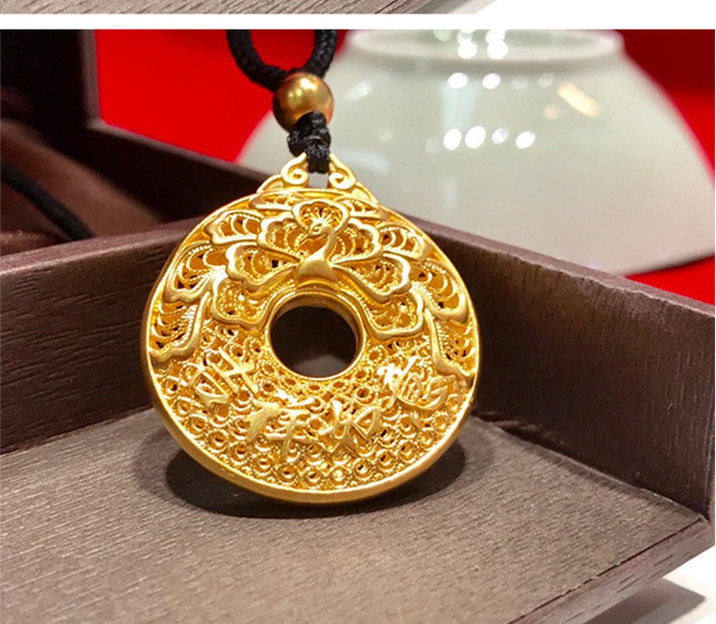 古法传承吉祥如意孔雀吊坠女款足金9999凤凰项链纯金挂坠按克兆泰1552