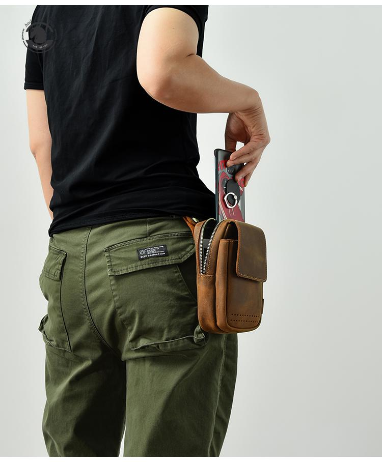 andseeyou品牌疯马皮手机腰包手工牛皮烟盒挂包复古风做旧男士腰挎包