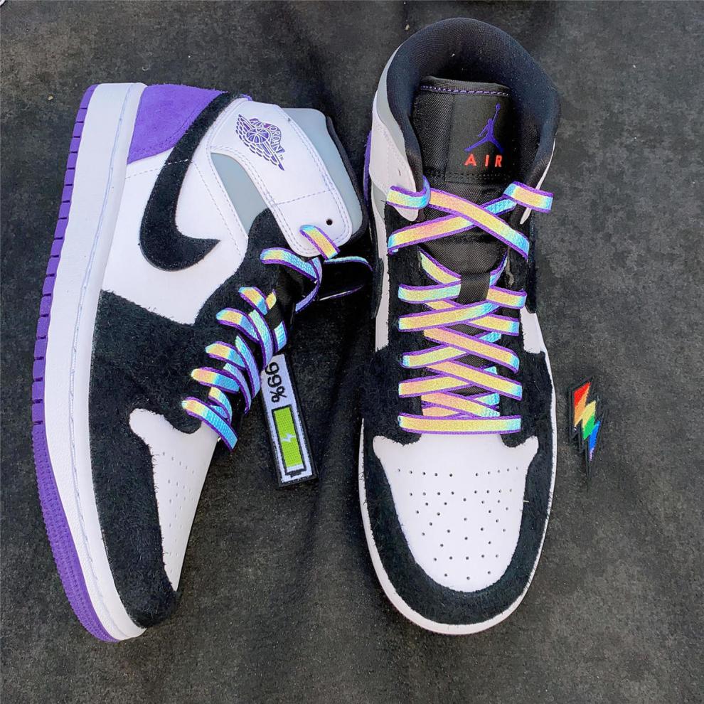 适用欧文6鞋带66制造欧文二次元3m全息反光lol炫彩色变色龙镭射鞋带