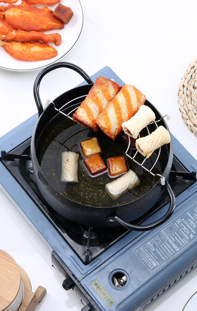 油炸锅家用小炸锅省油日式迷你麦饭石不粘煎锅无油烟炸油锅艺佩 20cm