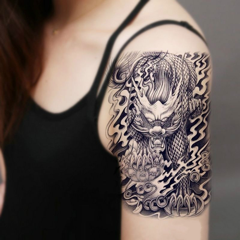 uhfq纹身贴花臂麒麟貔貅穷奇纹身贴防水男花臂半臂手臂仿真刺青贴纸一