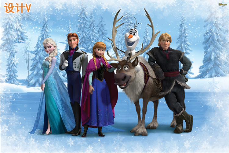 墙贴画贴纸儿er童3d冰雪奇缘爱莎艾莎公主粉色卧室墙纸防水防油自粘贴