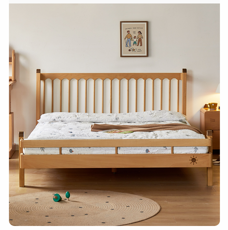 维莎原木kids 维莎实木儿童床现代简约欧洲榉木青少年竖条床卧室单人
