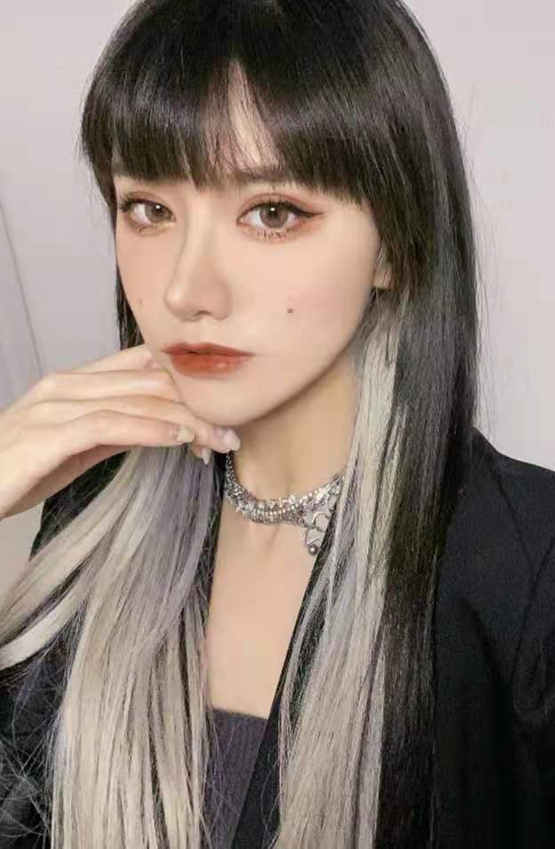 挂耳染假发片彩色挂耳发挑染片渐变隐形无痕自然接发条束 闷青色 1片