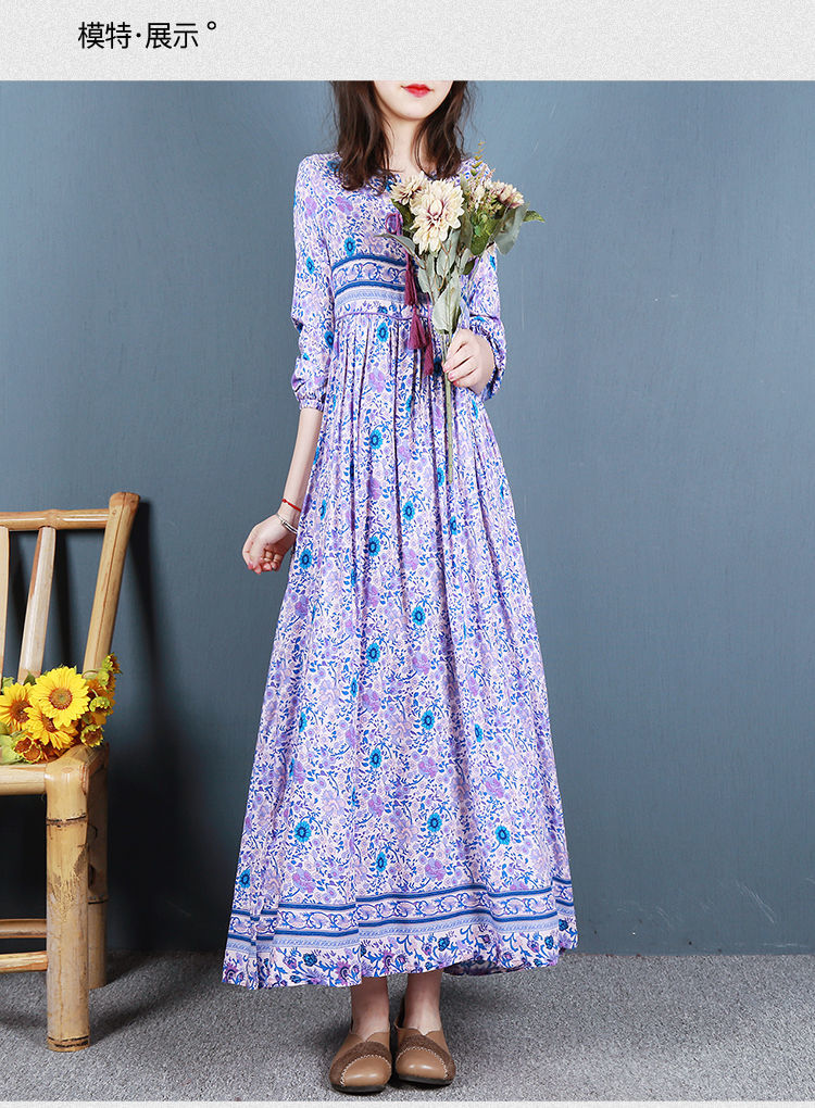 印花连衣裙女春夏季长款大摆裙宽松波西米亚长裙子红色l120135斤左右