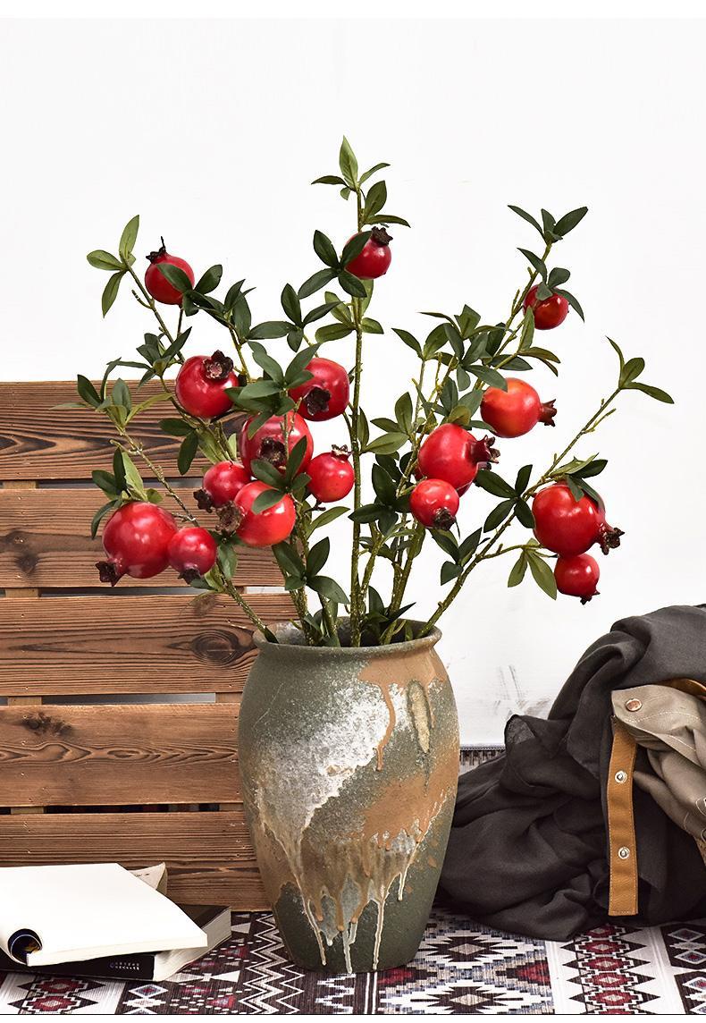 造景装饰假花柿子假花玄关插花摆件花束 韵盆短款橘黄石榴套装【图片