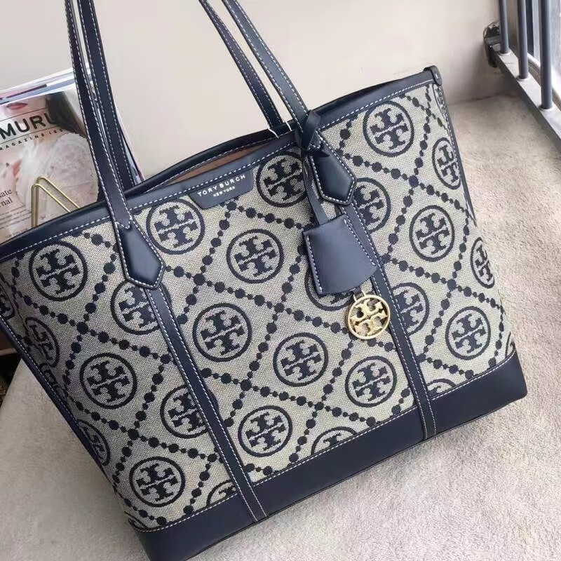 2022新款汤丽柏琦tb香港代购女包托特包大容量提花帆布手提单肩购物袋