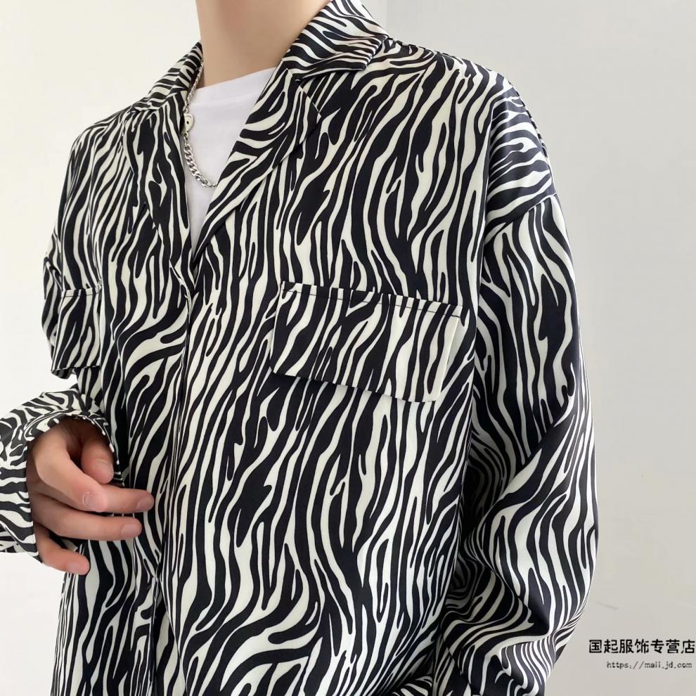 斑马纹长袖衬衫男生潮流痞帅炸街复古设计感小众衬衣外套fgacct咖啡色