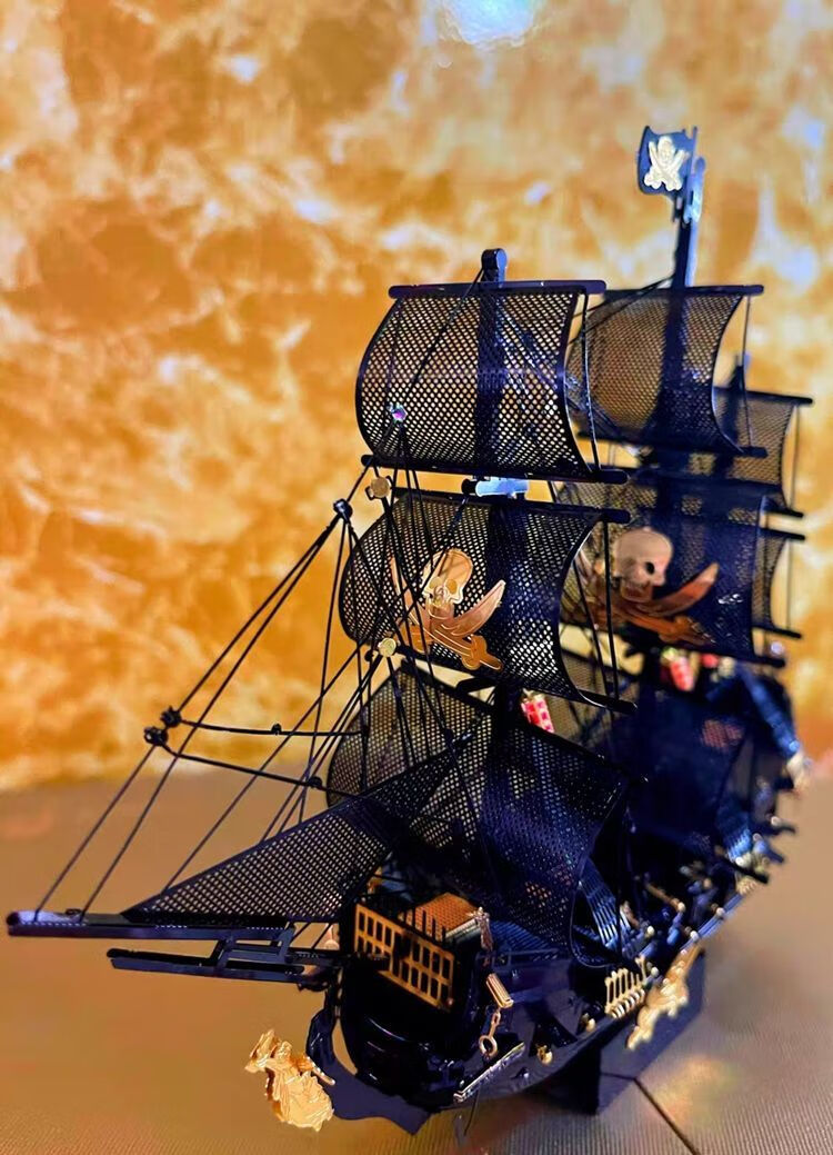 黑珍珠号3d立体金属拼图海盗船拼装模型帆船玩具儿童成人17号防尘罩