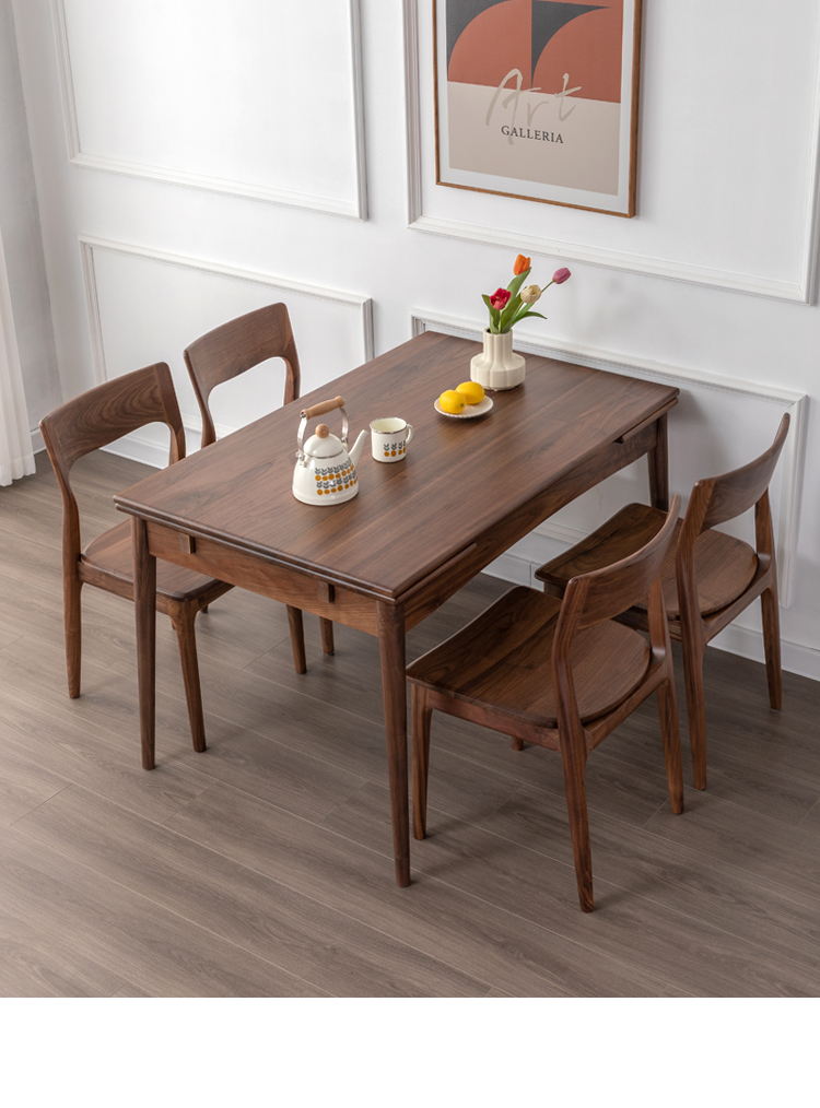 2022新 款 抽拉餐桌拆叠歺桌实木伸缩餐桌北美黑胡桃木家用小户型折叠