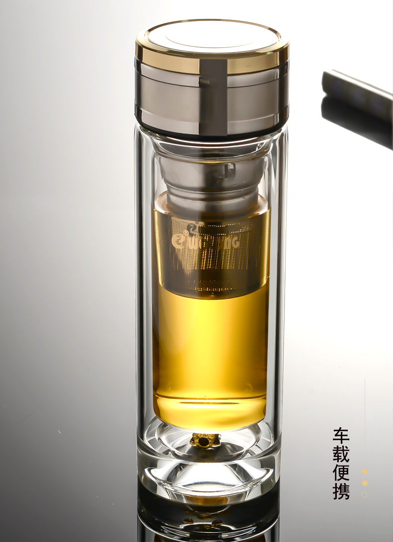 【闪电发货】卧龙玻璃杯 卧龙玻璃杯双层隔热水杯男士加厚过滤车载杯