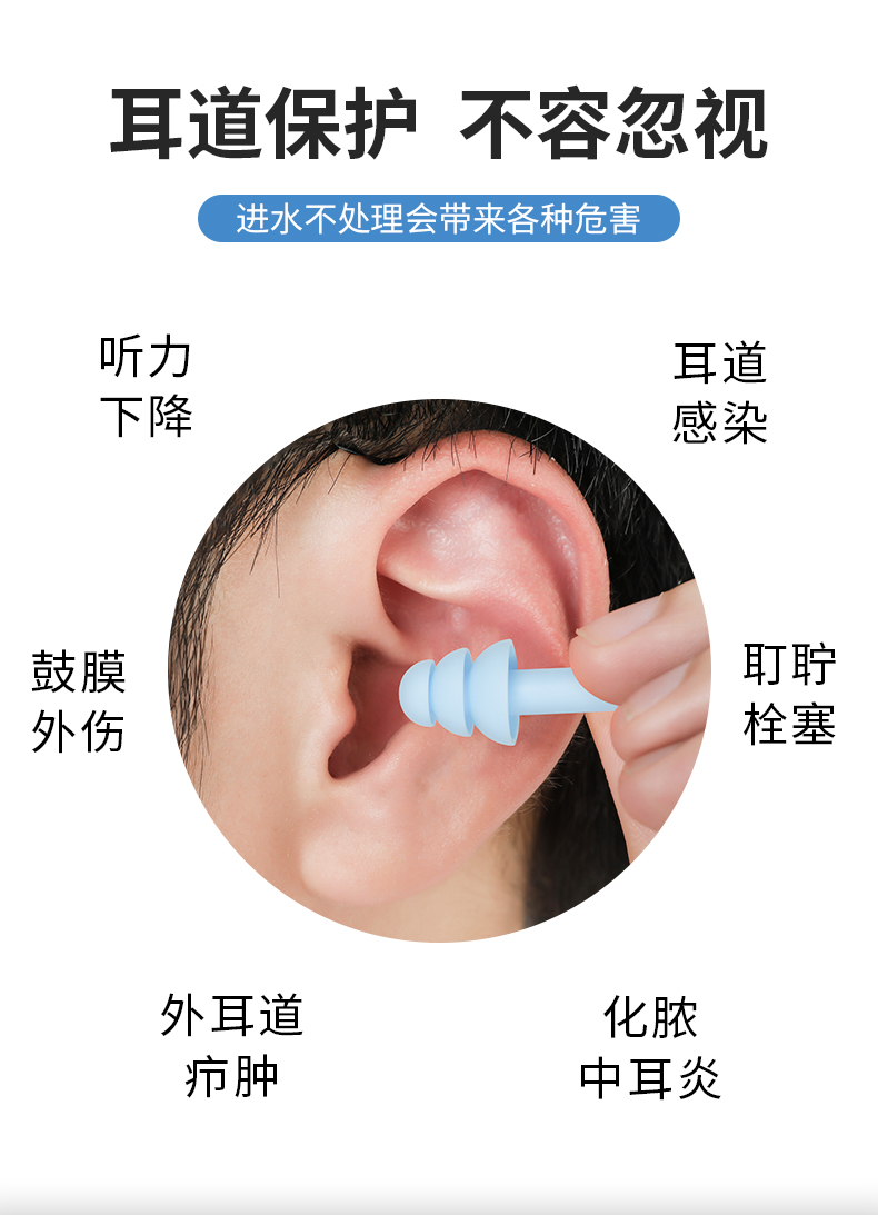 游泳耳塞专业游泳耳塞成人男女防水硅胶耳塞洗澡用品防噪隔音耳白色10